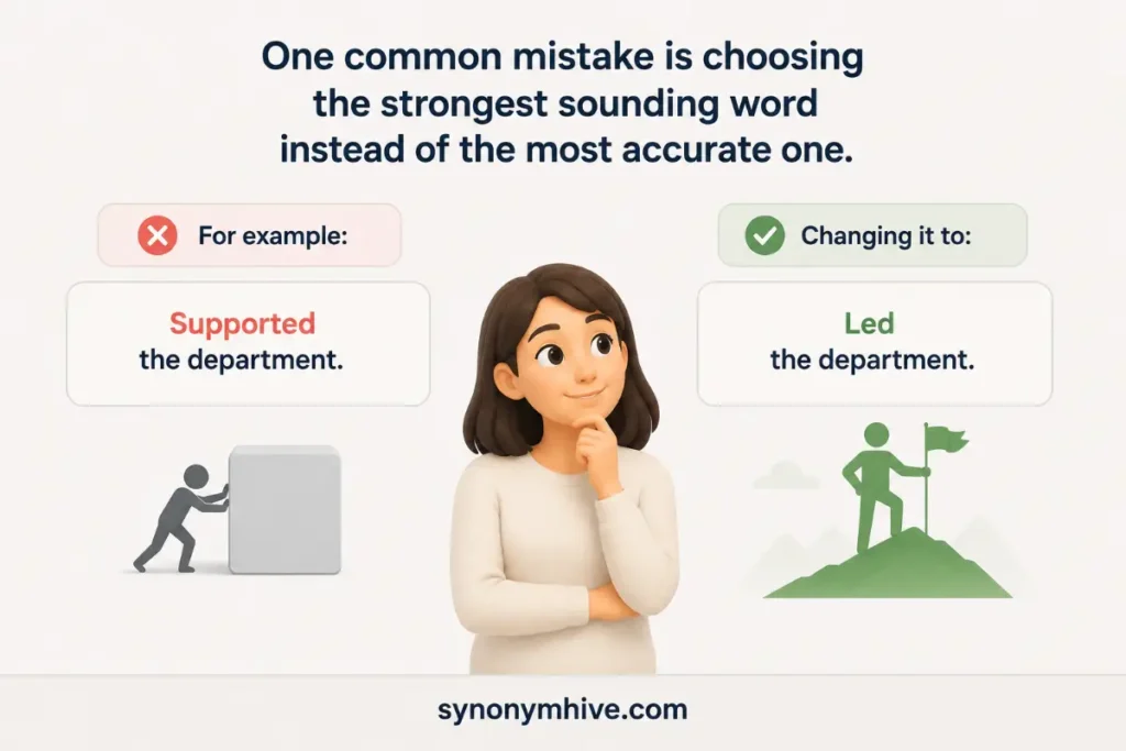 What are common mistakes using another word for supported