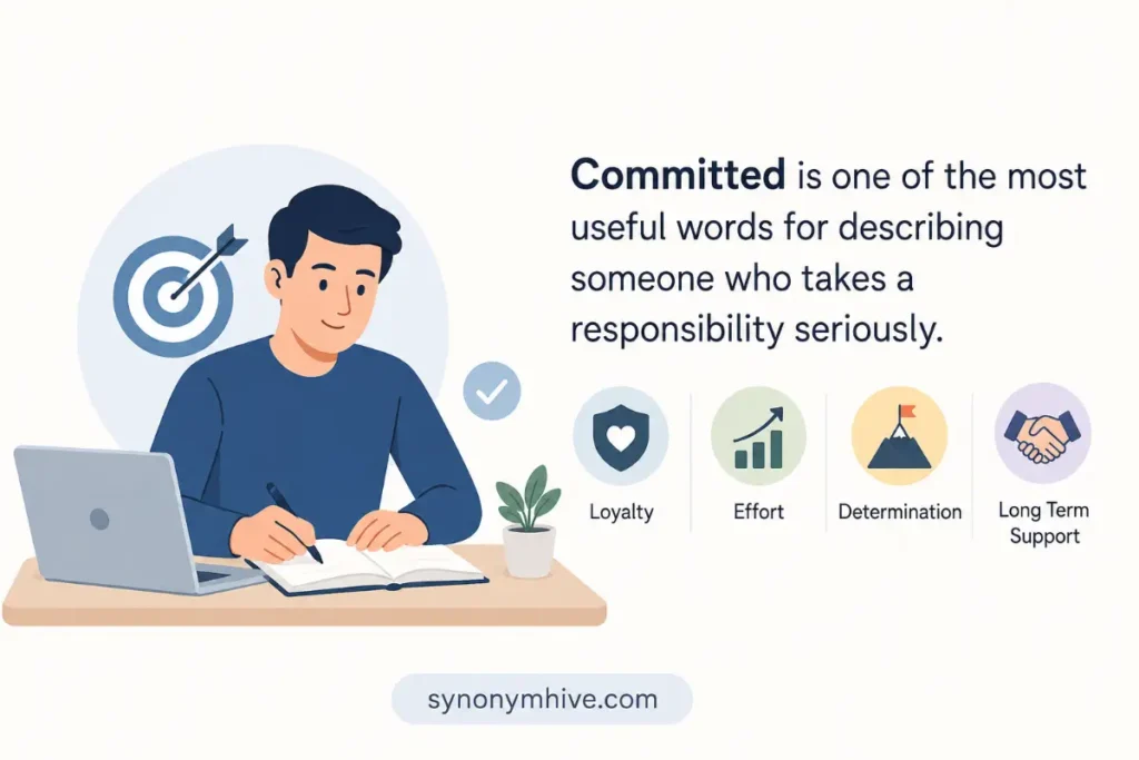 another word for committed for clear professional writing