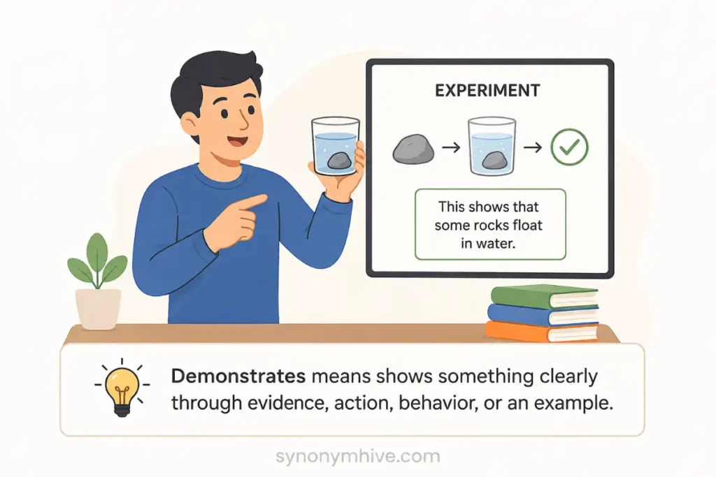 another word for demonstrates In Simple English
