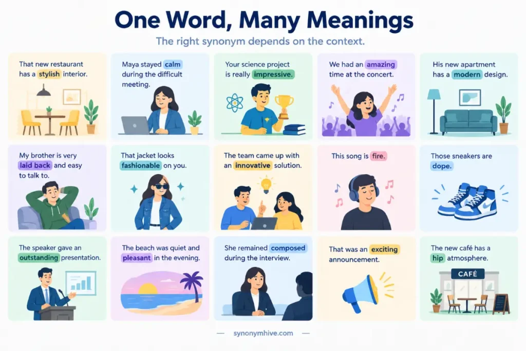 What are 10 examples of another word for cool