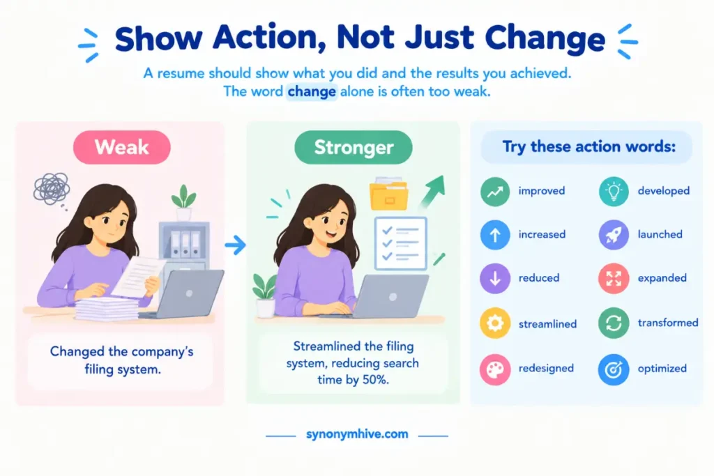 What are the best words to describe change in a resume