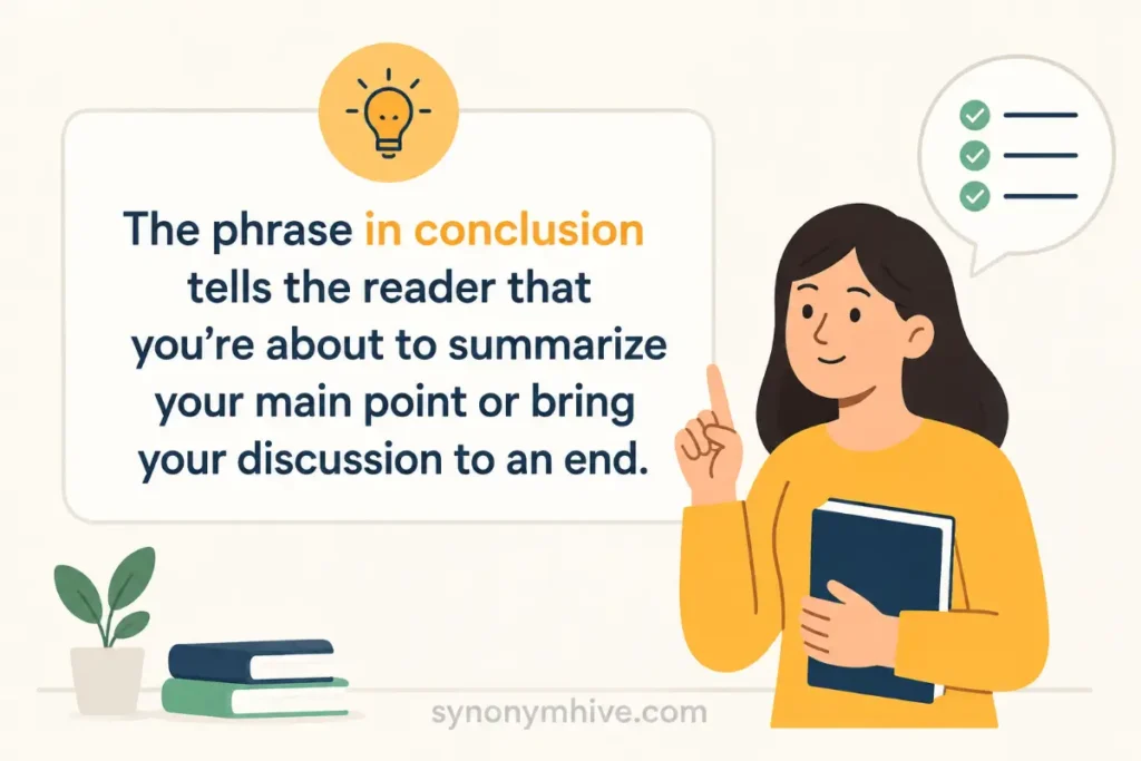 What does another word for in conclusion mean