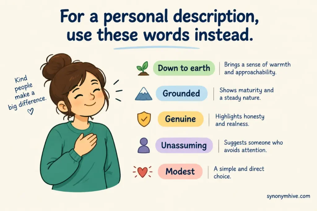 What Is Another Word For Humble In A Personal Description