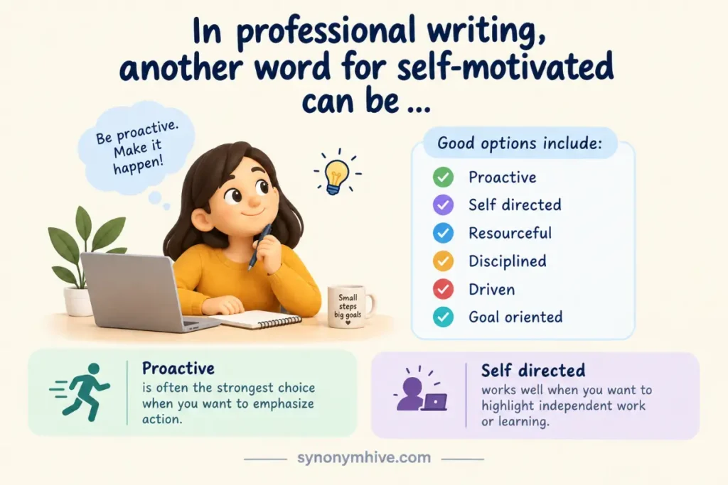What is another word for self motivated in professional writing