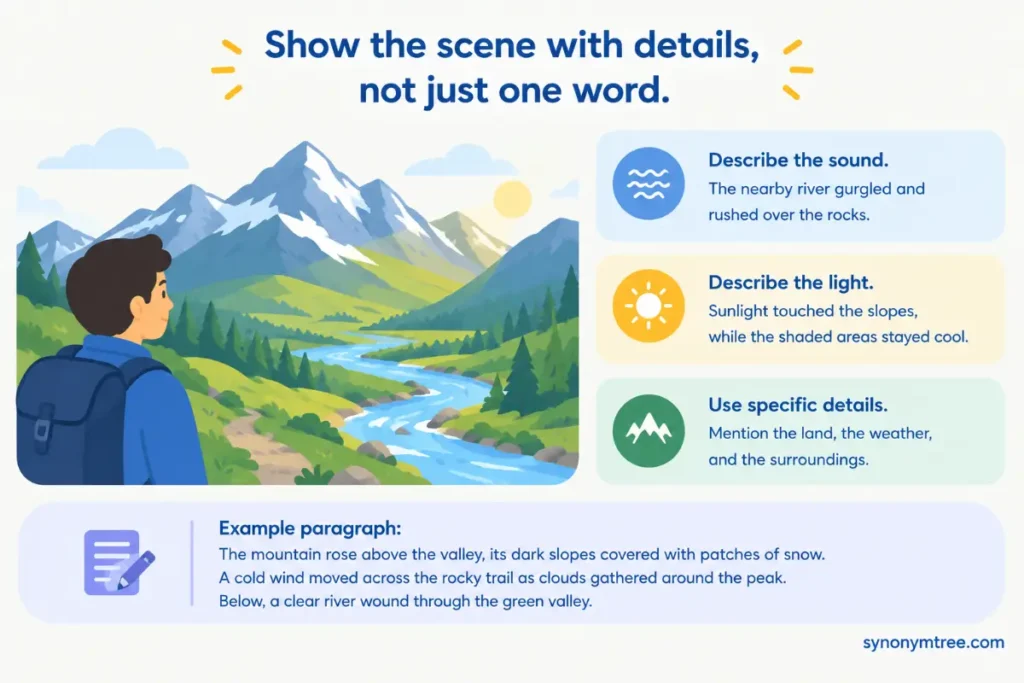 How can you avoid repetitive nature descriptions?