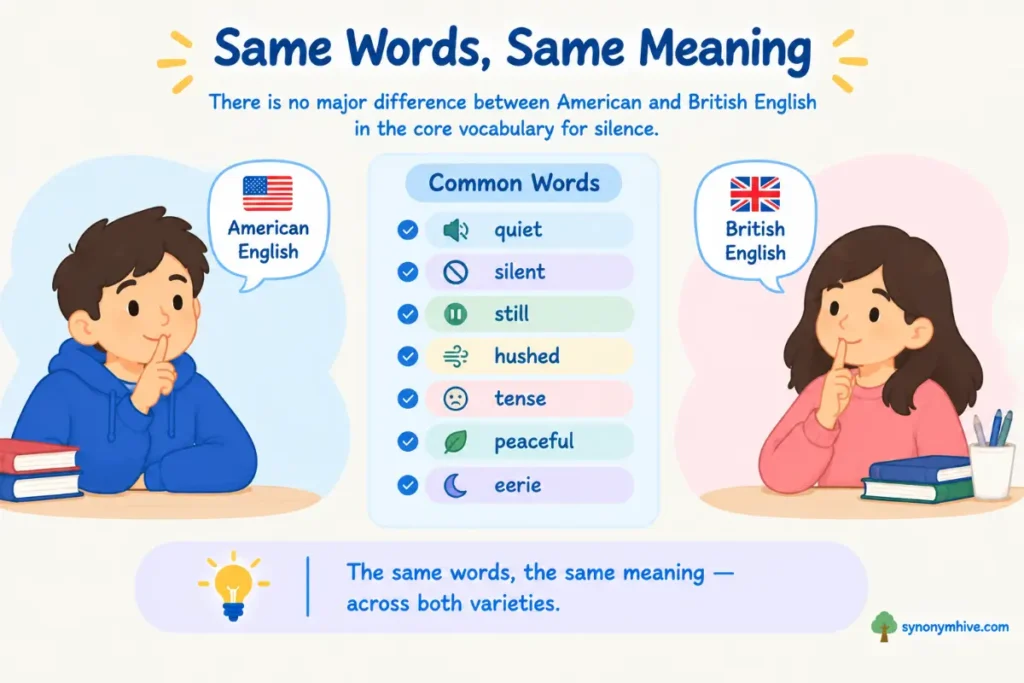 How do US and UK English differ when describing silence